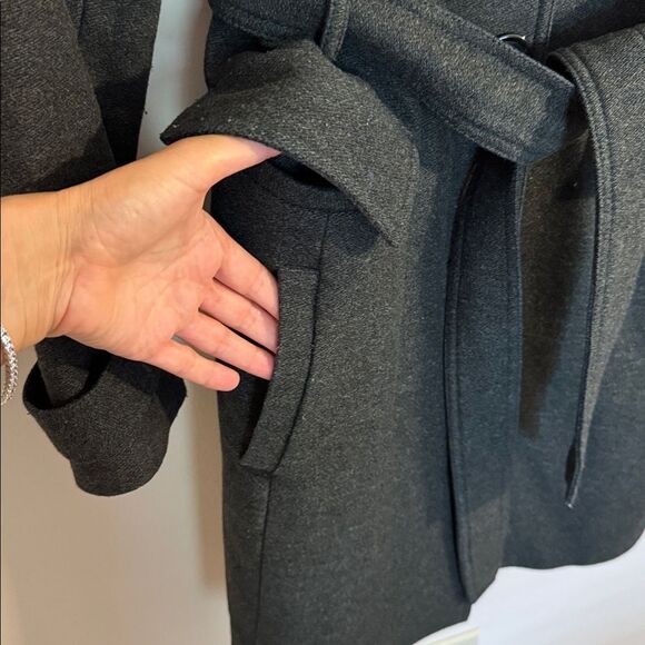 Banana Republic Women Coat Charcoal Grey Green Small Wool Belted Italian Fabric - Picture 7 of 8